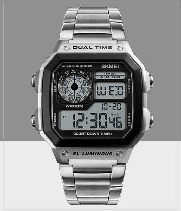 Business Steel Belt Electronic Double Display Multi-function Sports Watch