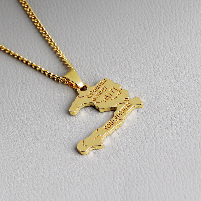 18K Gold Plated Haiti Map Pendant Necklace