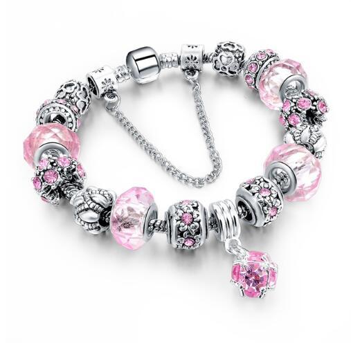 Crystal Beaded Snake Chain Charm Bracelet