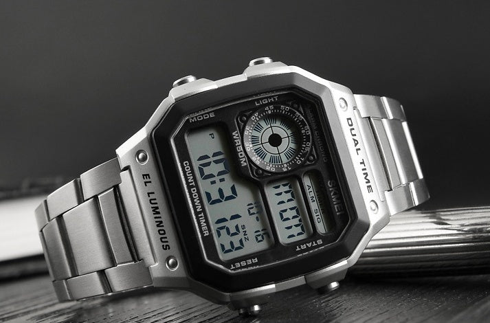 Business Steel Belt Electronic Double Display Multi-function Sports Watch
