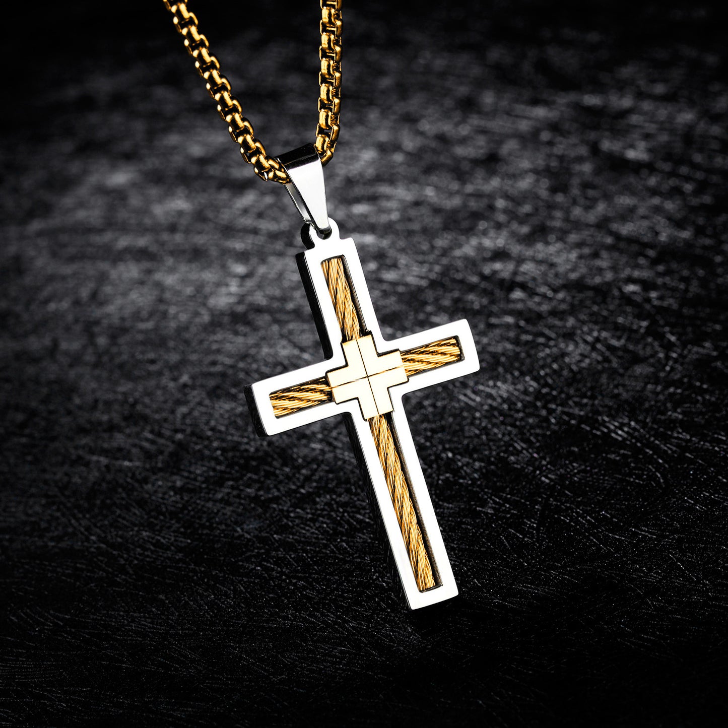 Men's Titanium Steel Wire Cross Pendant Necklace