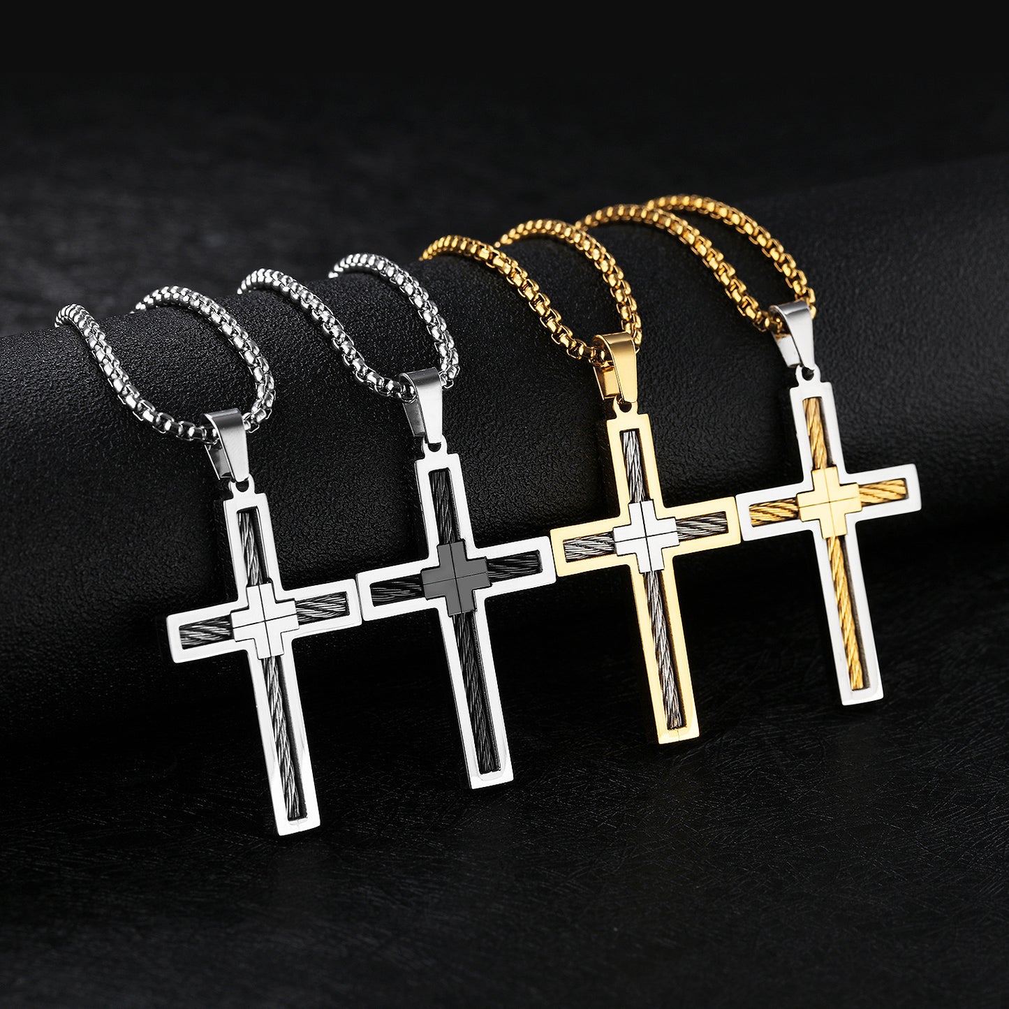 Men's Titanium Steel Wire Cross Pendant Necklace