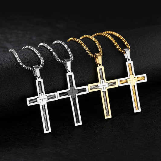Men's Titanium Steel Wire Cross Pendant Necklace