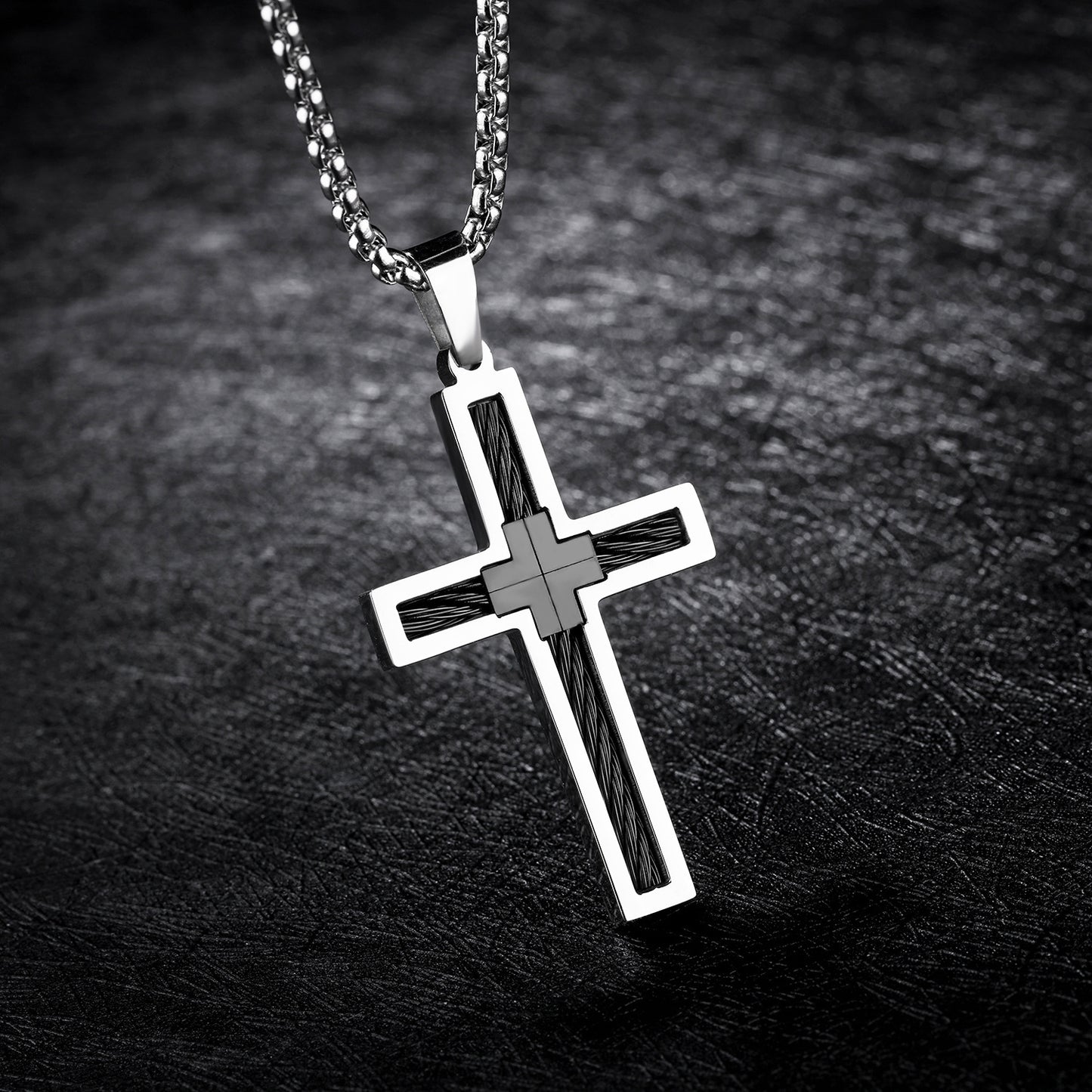 Men's Titanium Steel Wire Cross Pendant Necklace