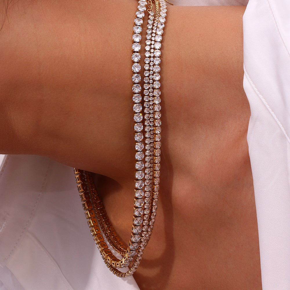 Sleek Gold-Plated Stainless Steel & Zircon Fashion Necklace and Bracelet