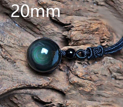 Natural Obsidian Rainbow Eye Good Luck Pendant Necklace