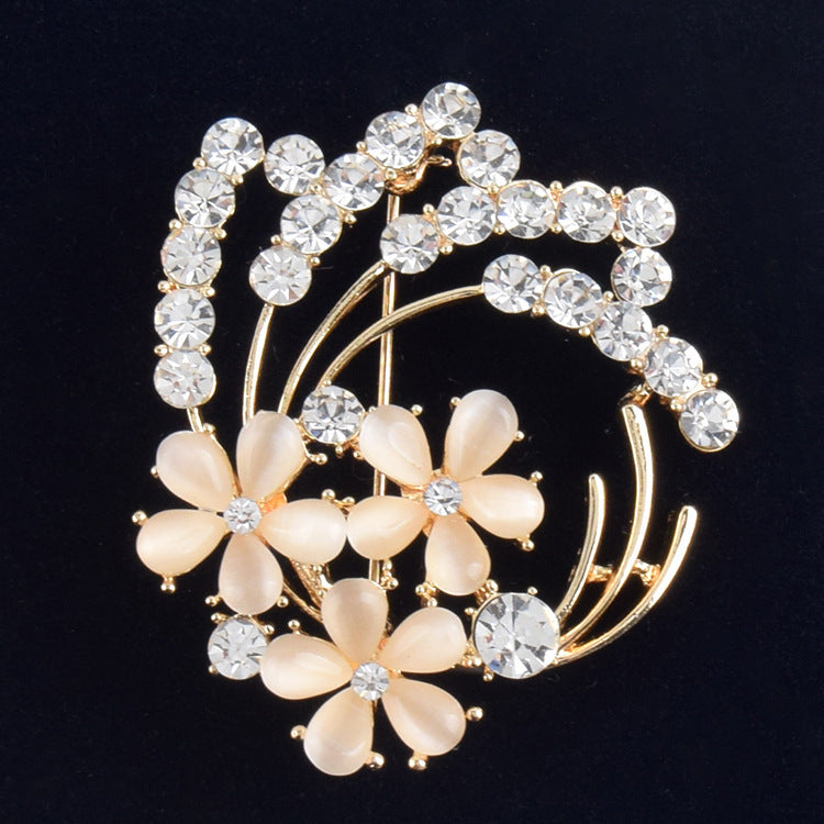 Elegant Opal Flower Corsage Brooch