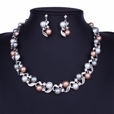 Multicolored Pearl Necklace and Earrings Set