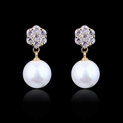 Pearl Multi-Tone Gold Plated Stud Dangle Earrings