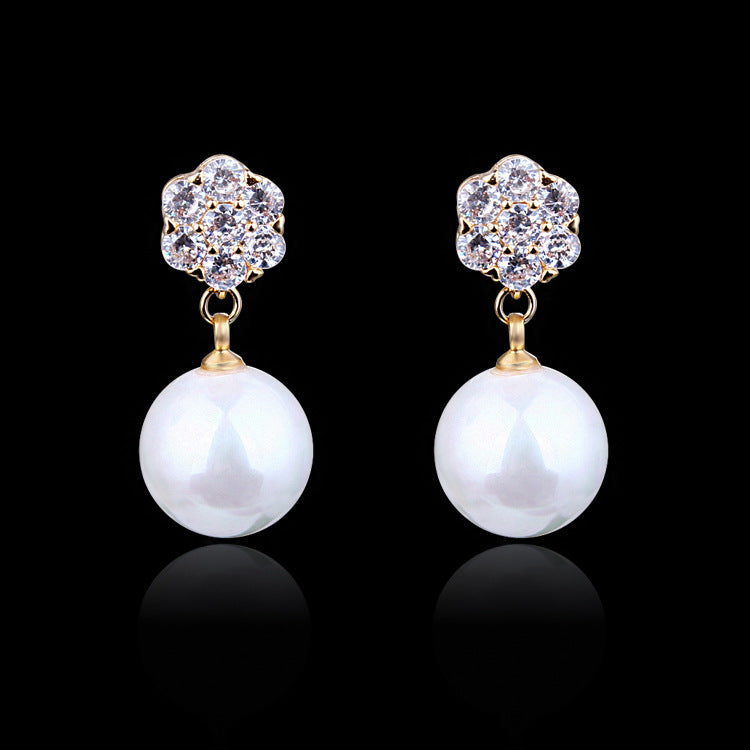 Pearl Multi-Tone Gold Plated Stud Dangle Earrings