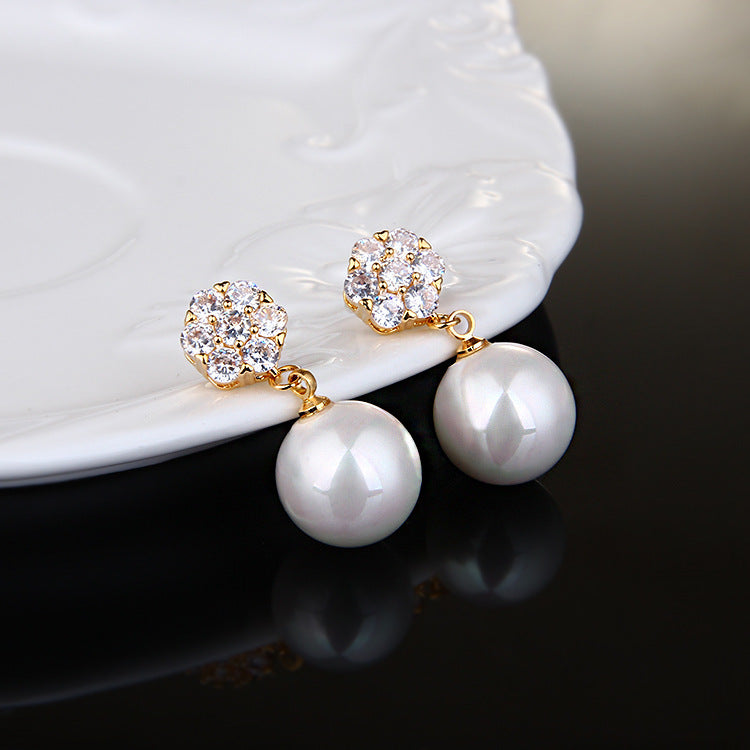 Pearl Multi-Tone Gold Plated Stud Dangle Earrings
