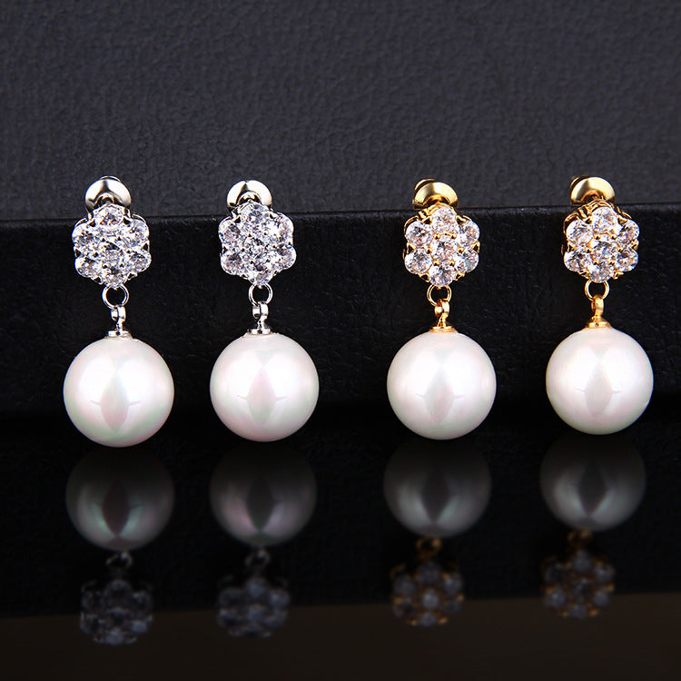 Pearl Multi-Tone Gold Plated Stud Dangle Earrings
