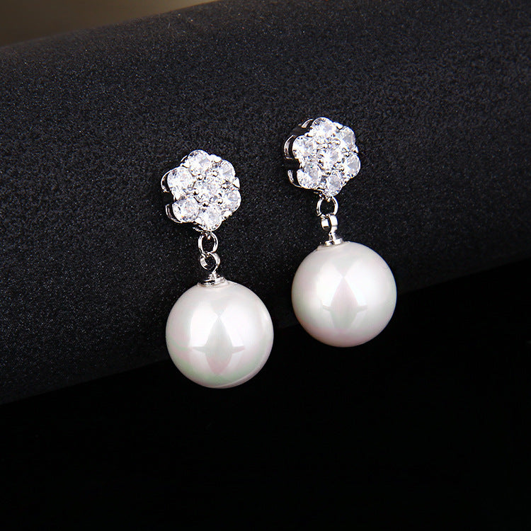 Pearl Multi-Tone Gold Plated Stud Dangle Earrings