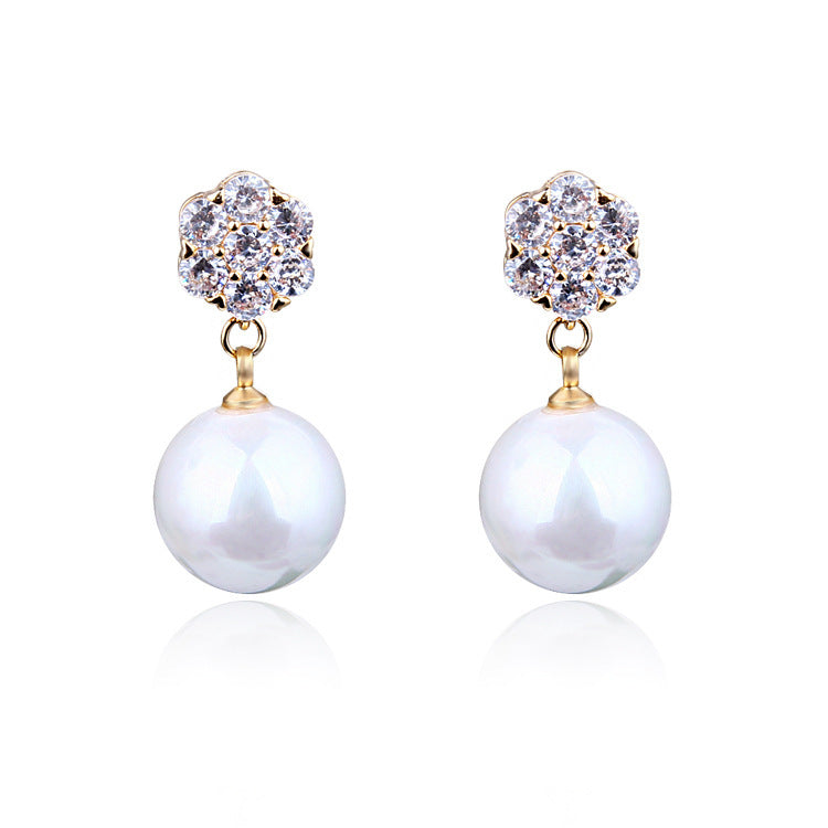 Pearl Multi-Tone Gold Plated Stud Dangle Earrings