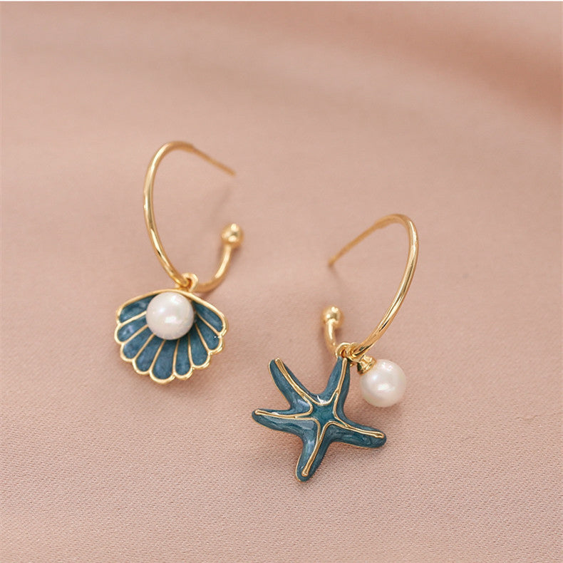Colorful Shell Pearl Drop Earrings