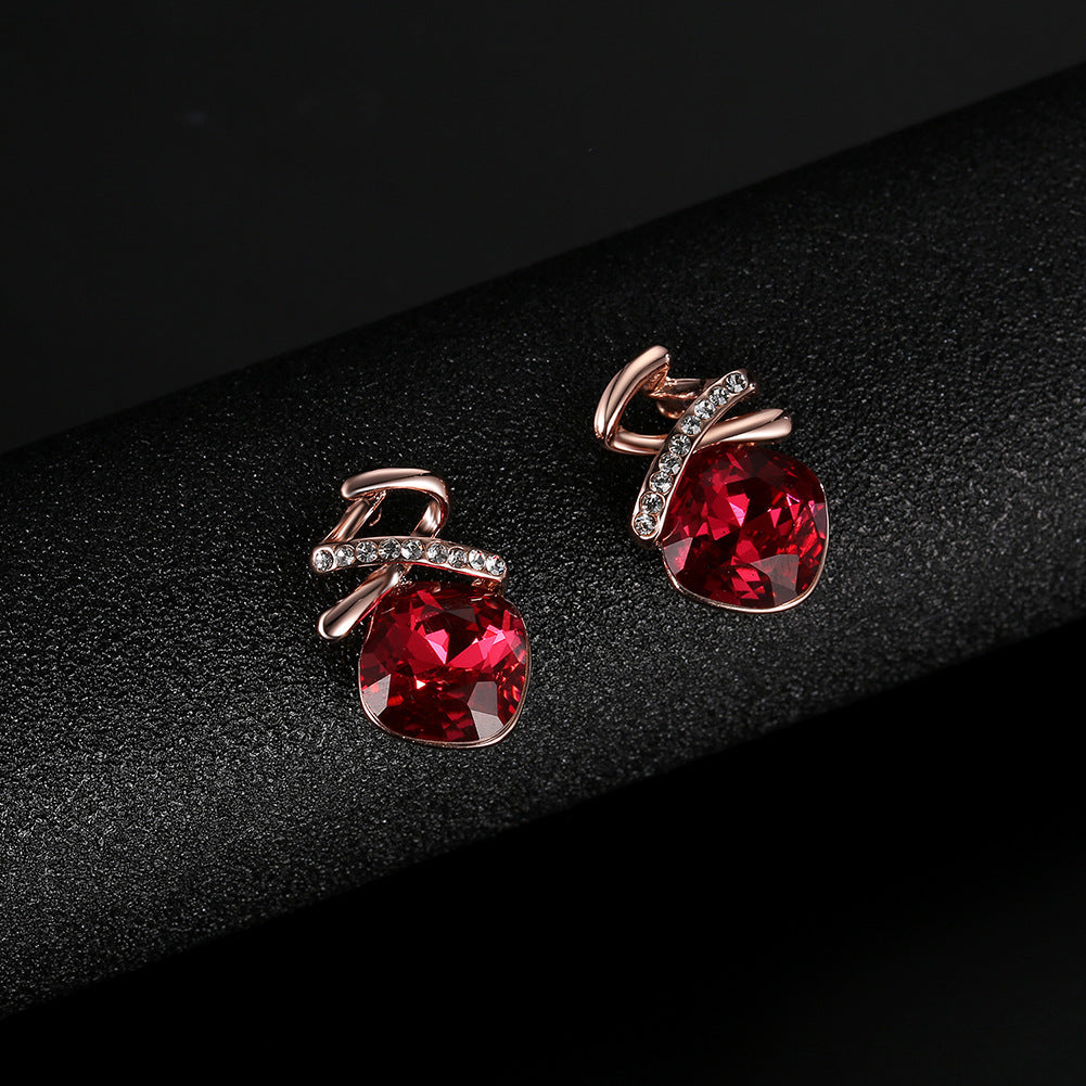 Gold Plated Red Rhinestone Pendant & Earrings Set