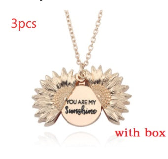 Sunflower Pendant Necklace with Engraved Message