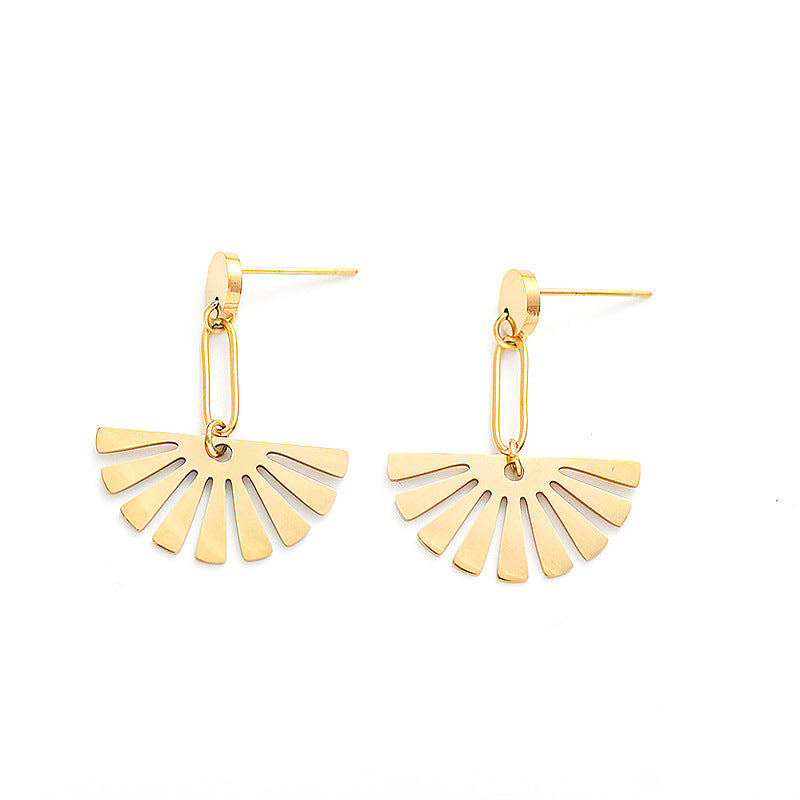 Exquisite Gold Plated Fan-Shaped Stainless Steel Earrings