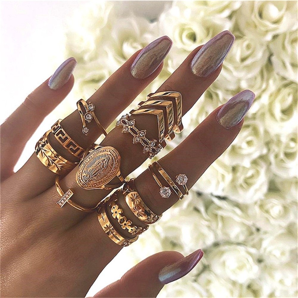 Gold Boho & Vintage Stackable Ring Set