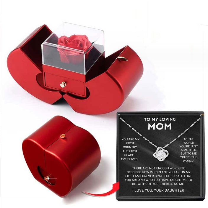Red Apple Jewelry Box Set - Eternal Rose & Necklace Christmas Gift