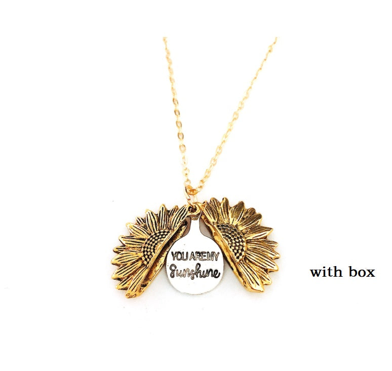 Sunflower Pendant Necklace with Engraved Message