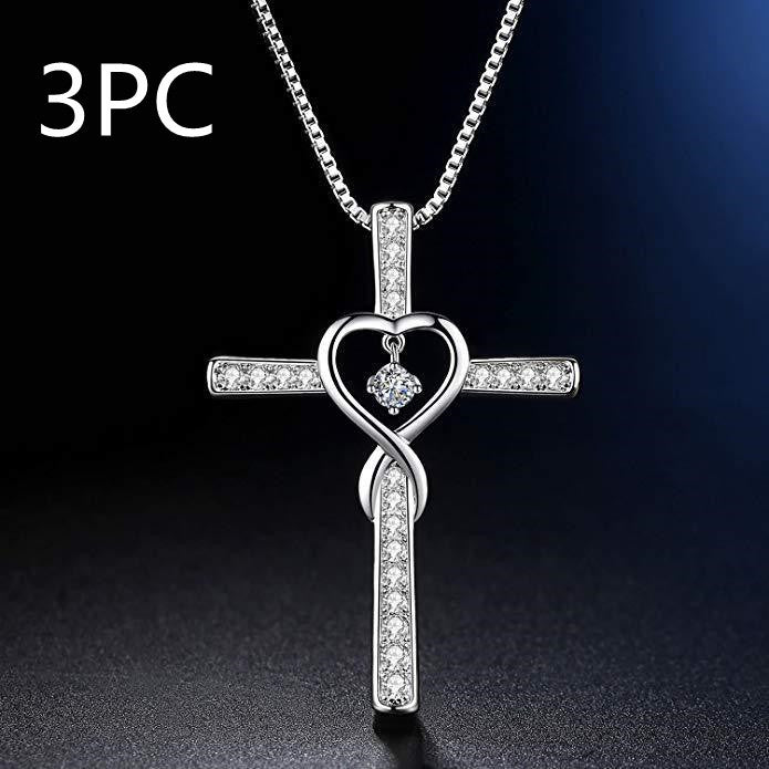 Infinity Love Christian Cross Birthstone Pendant Necklace