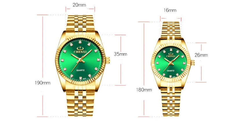 Elegant Golden Stainless Steel Couple Watch