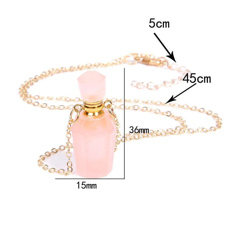 Crystal Perfume Bottle Pendant Necklace - Gold Plated Unisex Design
