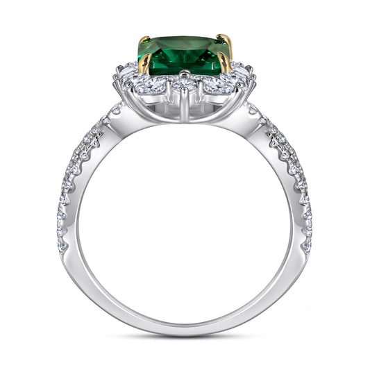 Elegant 925 Sterling Silver Princess Cut Emerald Infinity Ring