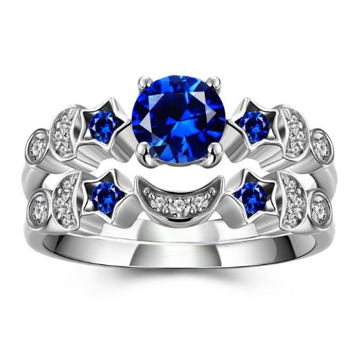 Celestial Blue Gem Moon Engagement Ring