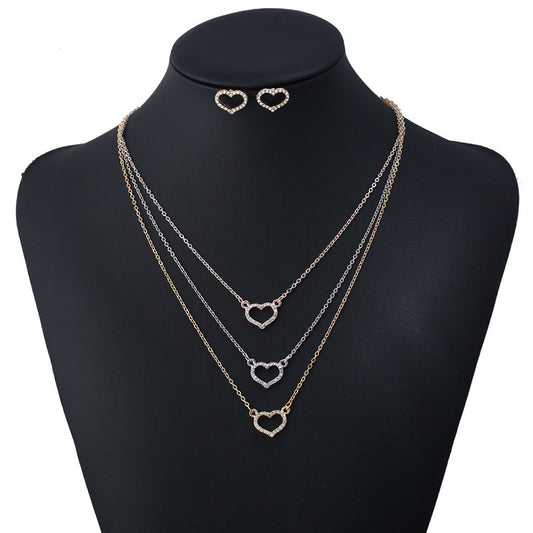 Elegant Heart Diamond Pendant Necklace and Earrings Set