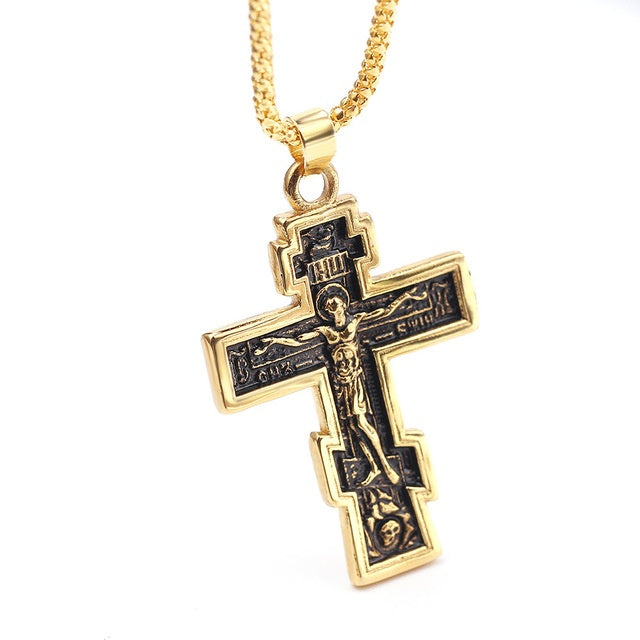Elegant Two-Tone Cross Pendant Necklace