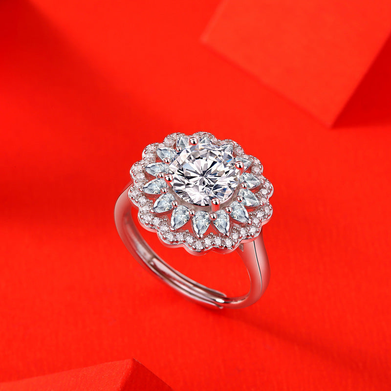 Exquisite Floral Rhinestone 925 Silver Proposal Ring
