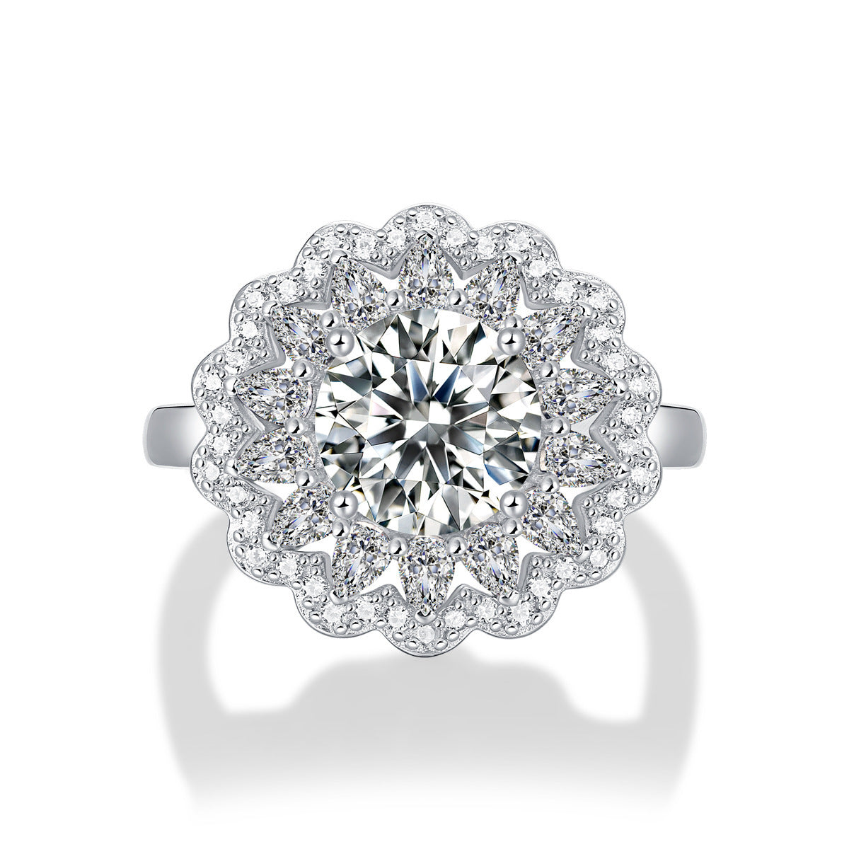 Exquisite Floral Rhinestone 925 Silver Proposal Ring