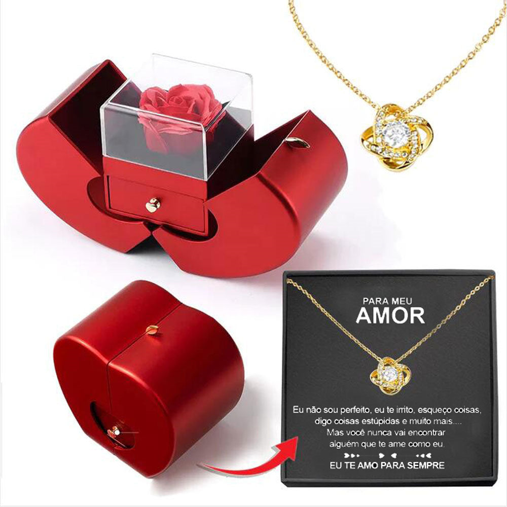 Red Apple Jewelry Box Set - Eternal Rose & Necklace Christmas Gift