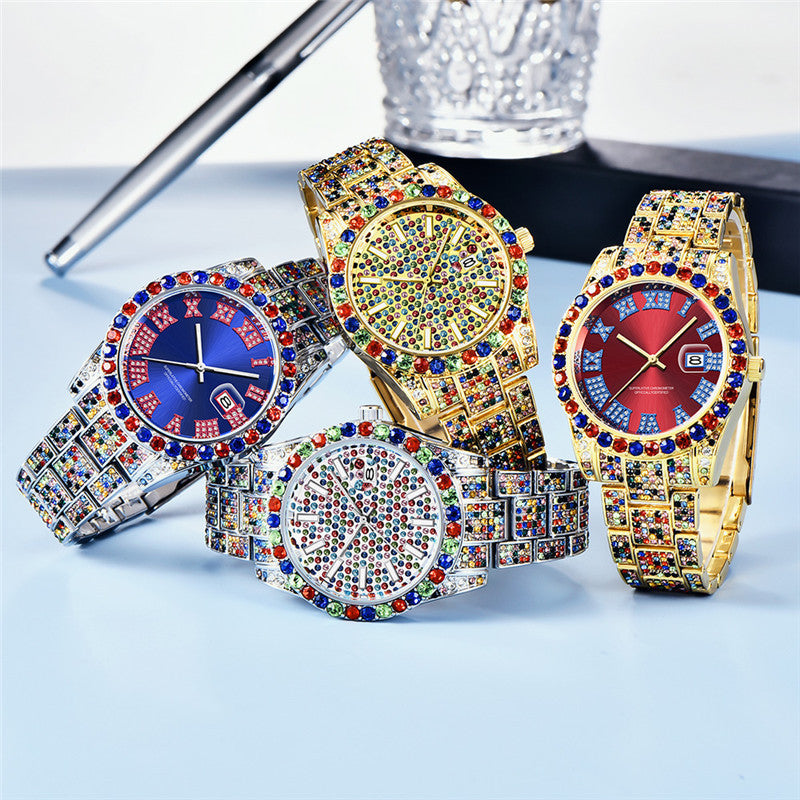 Vibrant Diamond Accent Hip Hop Watch