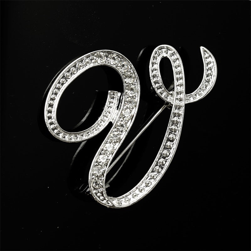 26 English Alphabet Brooch with Diamonds