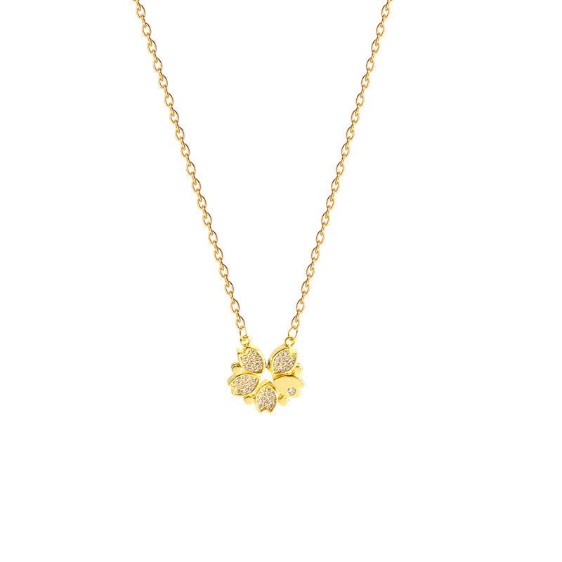 Luxury Four-Leaf Clover Pendant Necklace - Stainless Steel Crystal Heart