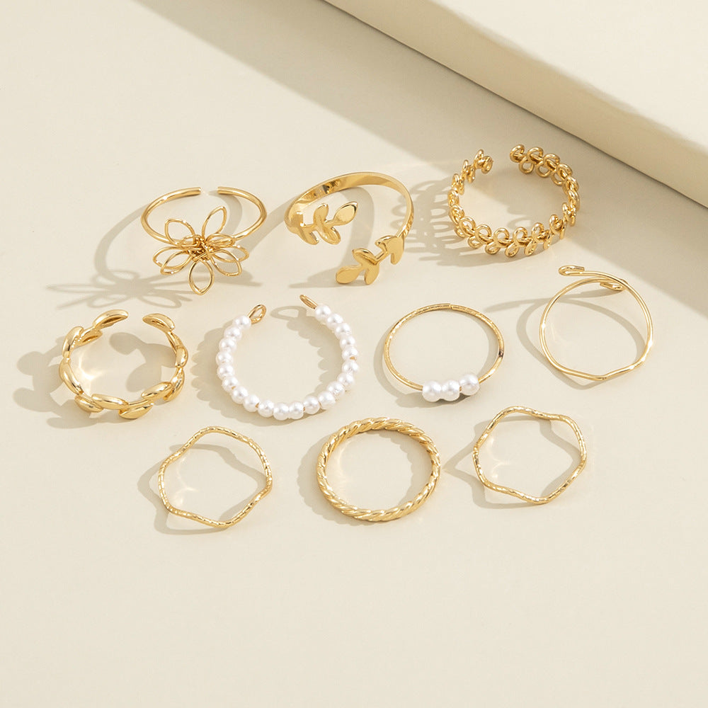 Simple Glossy Openwork Ring Set