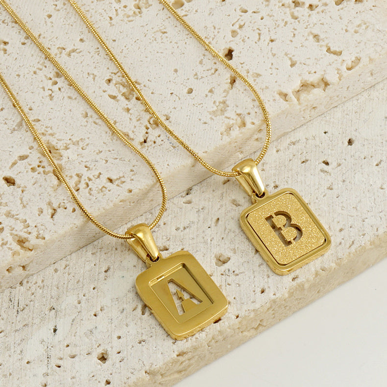 Personalized 18K Gold Plated Alphabet Necklace - Hollow Out Square Letter Pendant