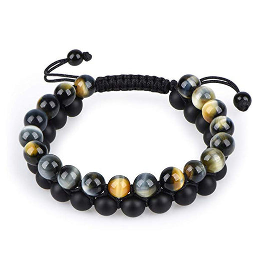 Striking Tiger Eye & Matte Black Agate Couple Bracelets