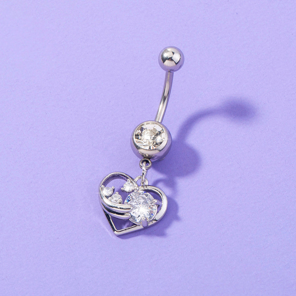 Elegant Heart Belly Button Ring in Stainless Steel