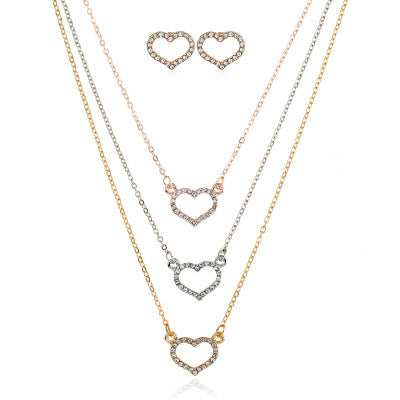 Elegant Heart Diamond Pendant Necklace and Earrings Set