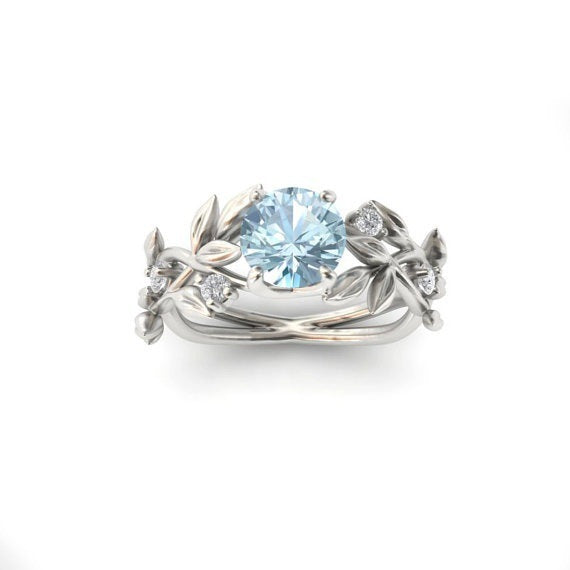 Leaf Design Zircon Princess Ring