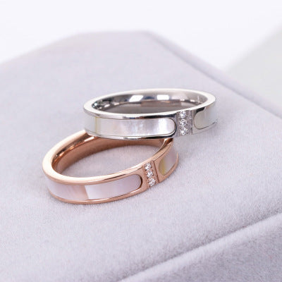 Elegant 18K Rose Gold Plated Stainless Steel White Shell & CZ Ring