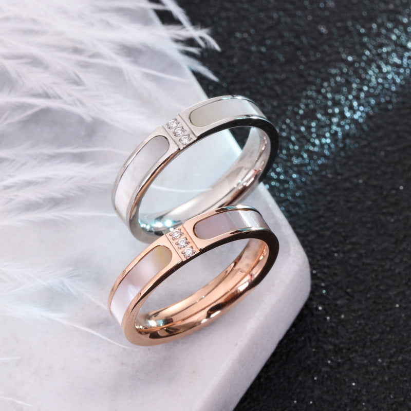 Elegant 18K Rose Gold Plated Stainless Steel White Shell & CZ Ring