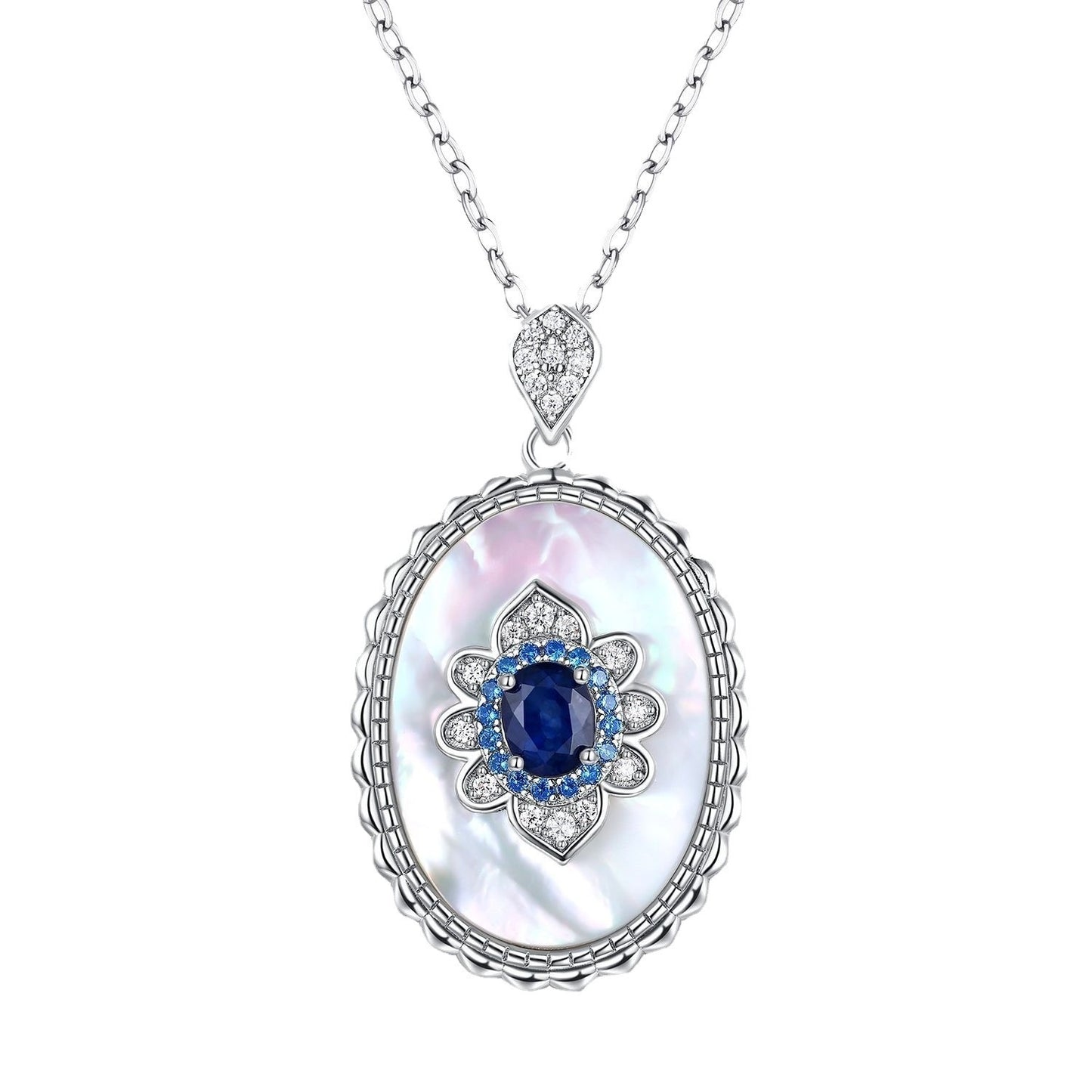 Elegant Sapphire and Diamond Style Pendant Necklace S925 Sterling Silver