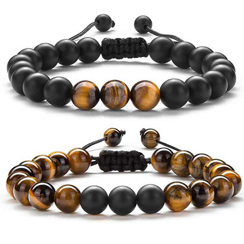 Striking Tiger Eye & Matte Black Agate Couple Bracelets