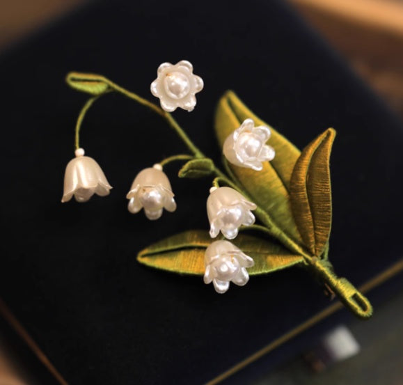 Vintage Corsage Coat Accessories with Handmade Lily of the Valley Wrapped Pins