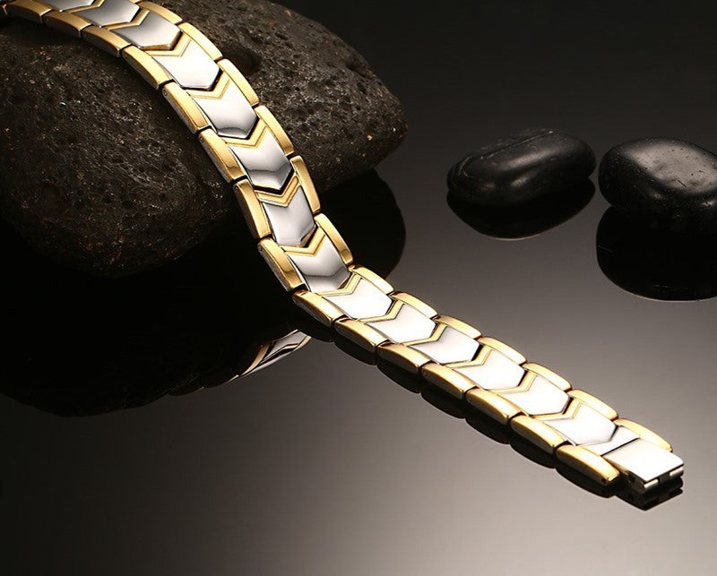 Gold Double Row Magnet Bracelet - Men's Titanium Steel